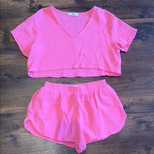 Pink V-Neck cropped set size large